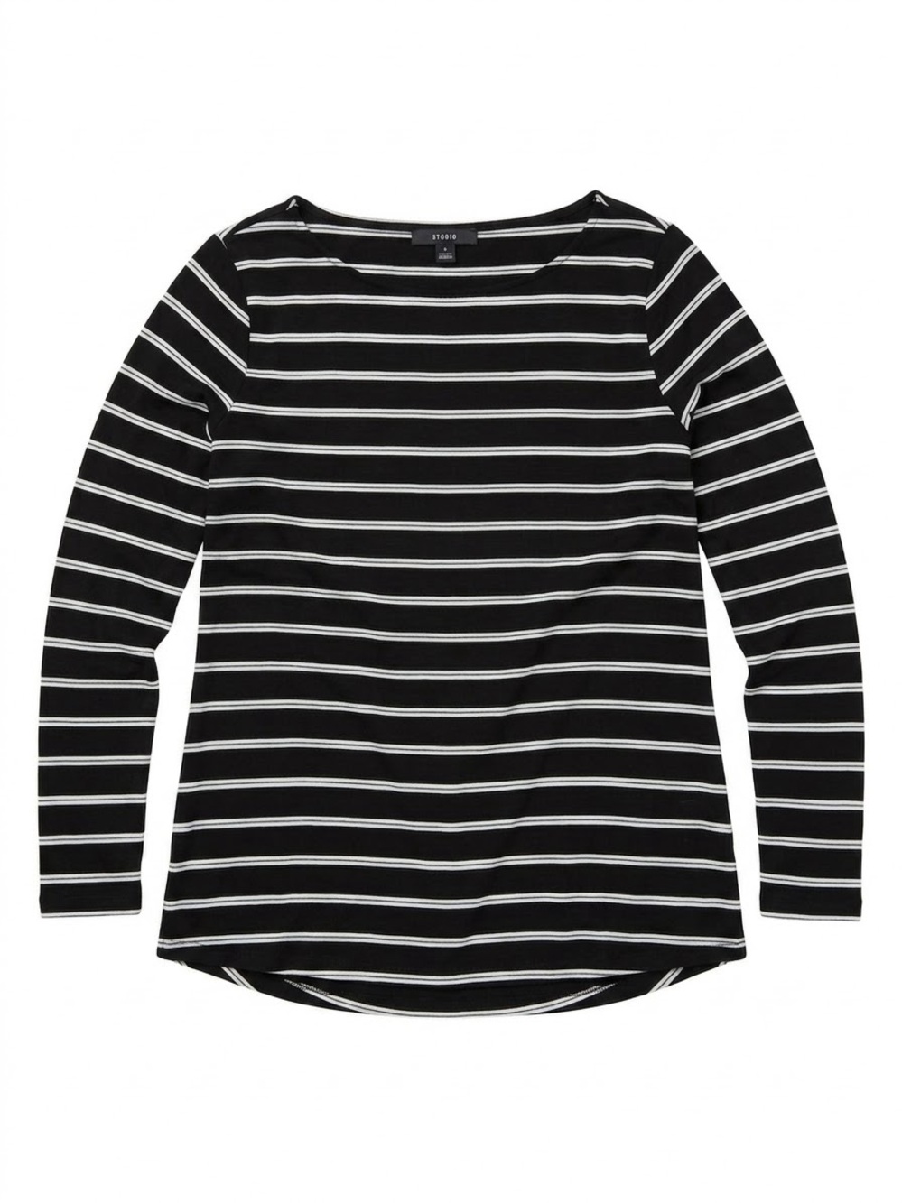 Studio Black White Striped Long Sleeve Boatneck Top Shirt Size Large